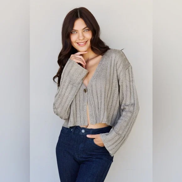 Flared Sleeve Button Cropped Cardigan - Picture 9 of 10